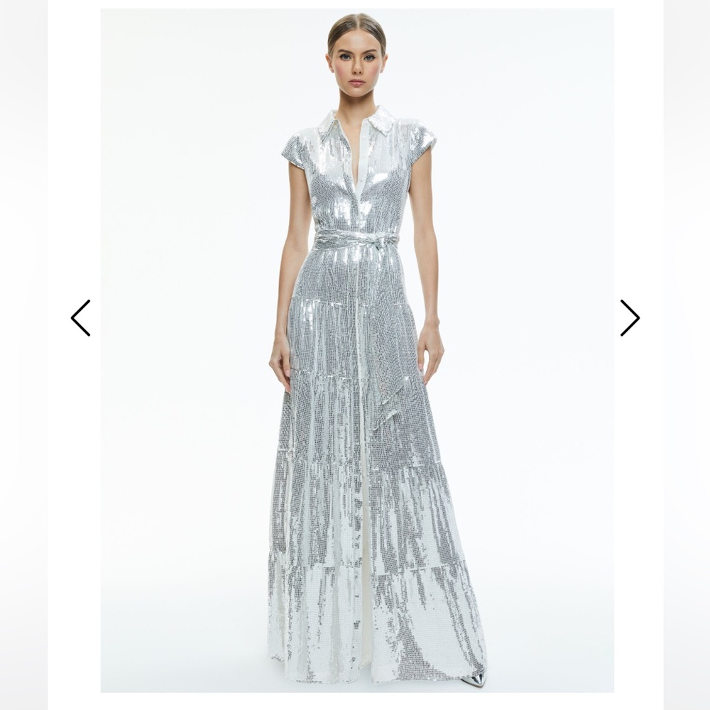 Alice + Olivia Metallic Silver Maxi Dress